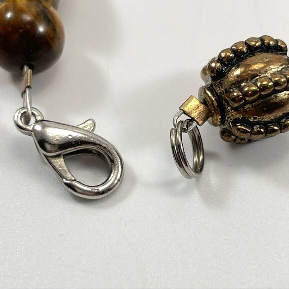 Tigers Eye Mother of Pearl Gold Tone Beaded Bracelet Statement Elegant Statement - Picture 4 of 6